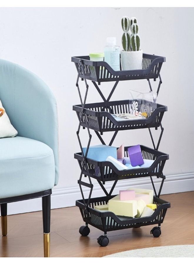 fashionhome - Multi Layer Foldable Movable Kitchen Vegetable and Fruits Storage Shelf Rack 35 x 26 x 71 cm - Image 1