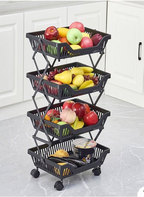 Multi Layer Foldable Movable Kitchen Vegetable and Fruits Storage Shelf Rack 35 x 26 x 71 cm