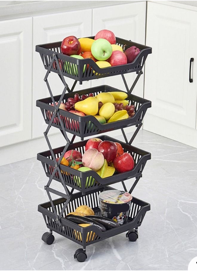 fashionhome - Multi Layer Foldable Movable Kitchen Vegetable and Fruits Storage Shelf Rack 35 x 26 x 71 cm - Image 1