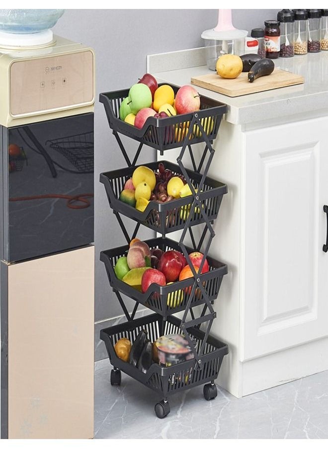 fashionhome - Multi Layer Foldable Movable Kitchen Vegetable and Fruits Storage Shelf Rack 35 x 26 x 71 cm - Image 1