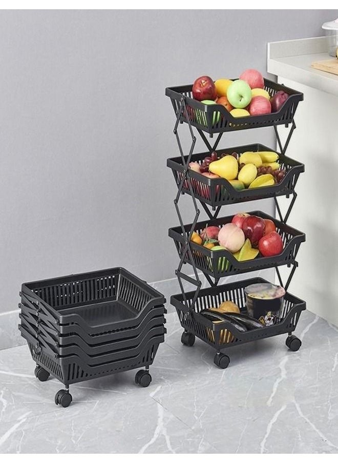 fashionhome - Multi Layer Foldable Movable Kitchen Vegetable and Fruits Storage Shelf Rack 35 x 26 x 71 cm - Image 1