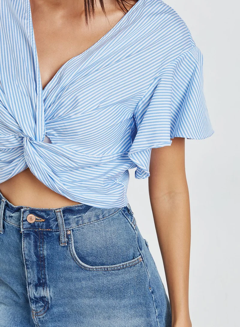 LUMIERE Striped Twist Crop Top