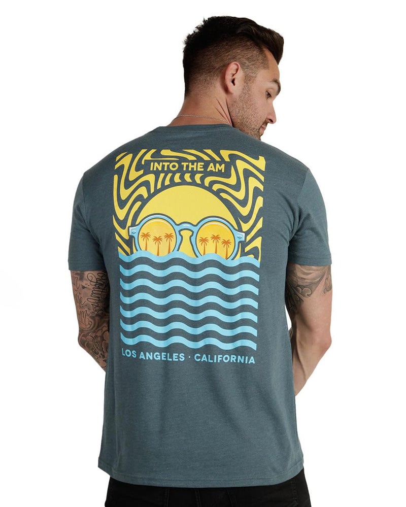 INTO THE AM Wavy T-Shirt - Cool Space Design Tees for Men (Light Blue, Large) - Image 2