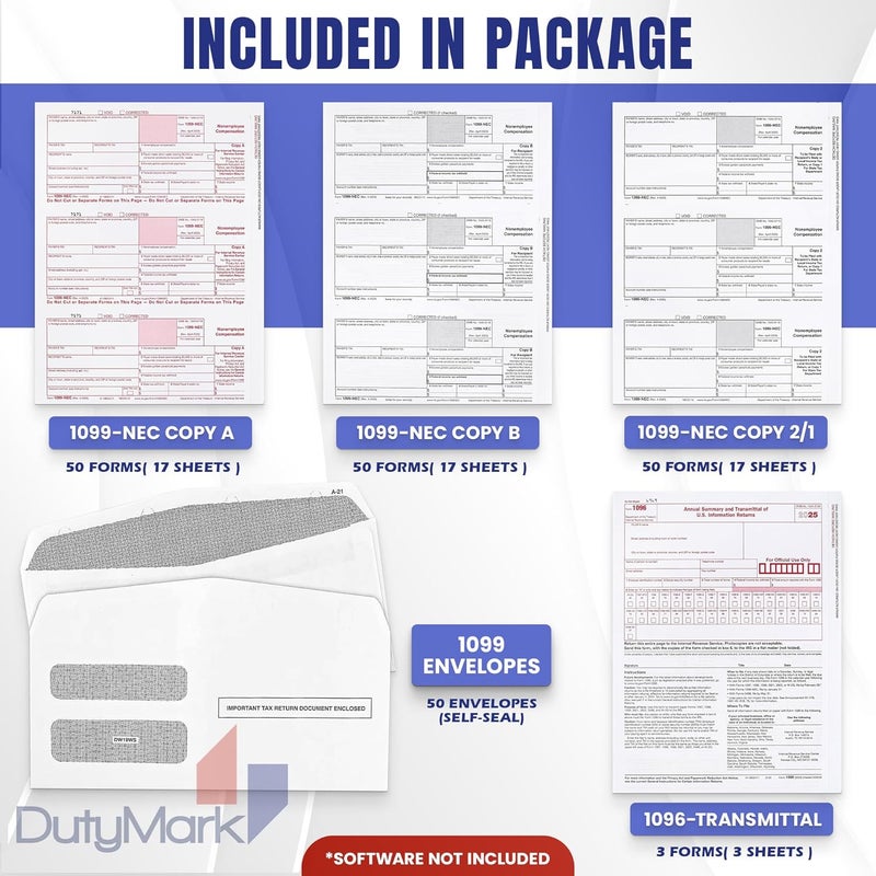 Dutymark 1099 NEC Tax Forms 2025 with Envelopes, 4 Part 15 Pack Tax Forms Kit and 15 Self-Seal Envelopes –Great for QuickBooks and Accounting Software, Value Pack for Business - Made in The USA - 15-Pack - Image 2