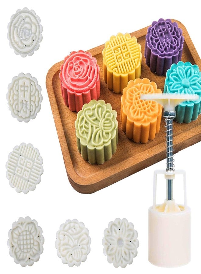 ToYooZe JHBK. Moon Cake Mold 4 Pcs, Mid Autumn Festival DIY Hand Press Cookie Stamps Pastry Tool Moon Cake Maker, Flower Mode Patterns 1 Mold 4 Stamps 50g (White) - Image 5