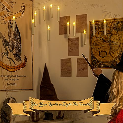 Homemory Hanging Floating Candles with Wand Remote and String, 12 Pcs Flying Flameless LED Taper Candles Warm White Light, Battery Operated Window Candles with Wand for Halloween Christmas Party - Image 3