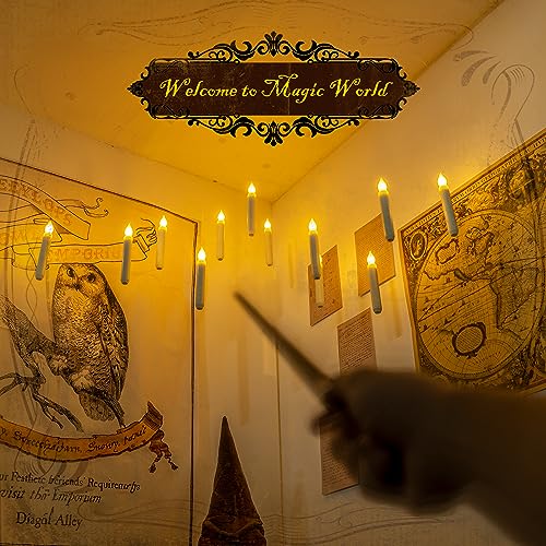 Homemory Hanging Floating Candles with Wand Remote and String, 12 Pcs Flying Flameless LED Taper Candles Warm White Light, Battery Operated Window Candles with Wand for Halloween Christmas Party - Image 2
