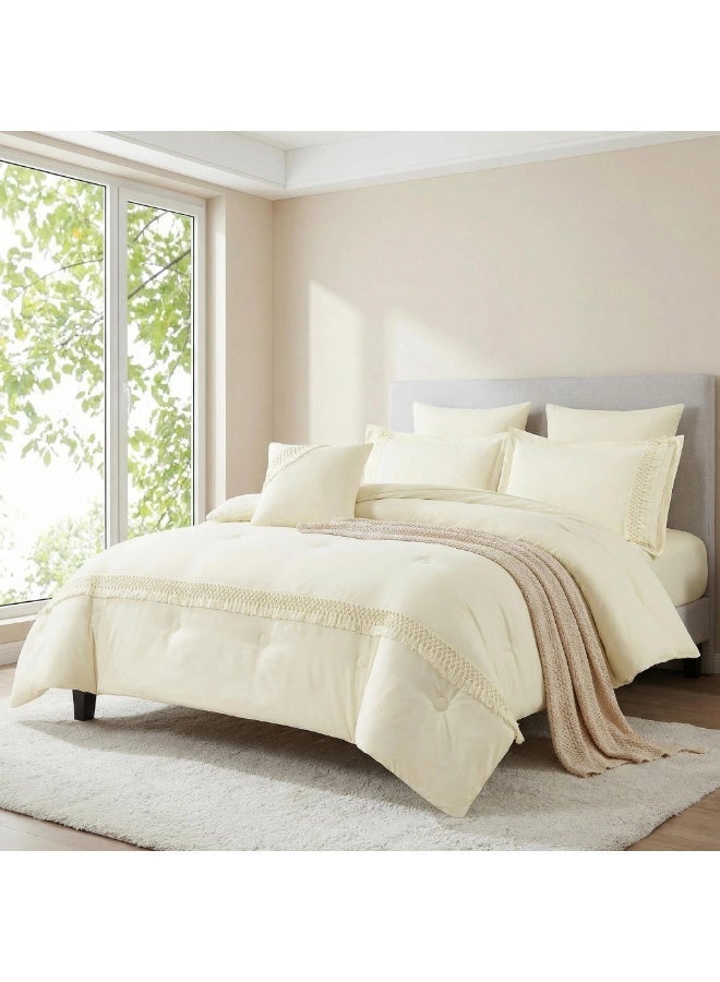 ShinyFlower Milk-Soft Comforter Bedding Set, Ultra Soft All-Season Quilt with Tassel Trim, Size 170×230cm 6PCS Bed Set - Image 1