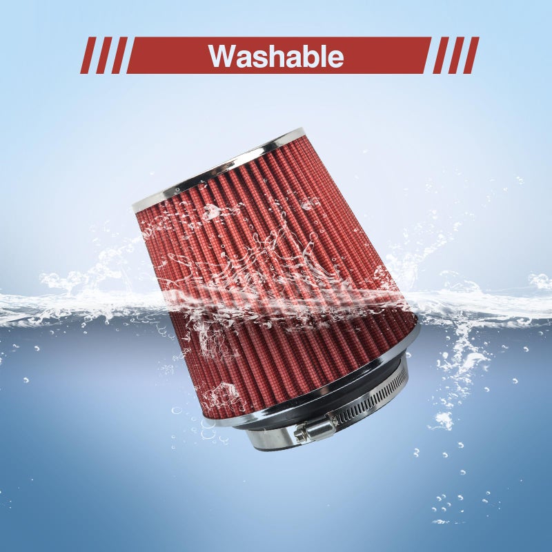 GESEXI Universal Clamp On Air Intake Filter fits 3 In /3.5 In /4 In Three Different Size, Cone Air Intake Filter-Red - Image 3