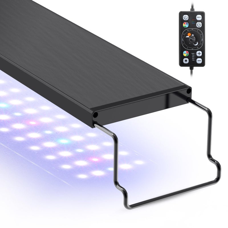 Hygger إضاءة LED لحوض السمك من هيجر مع طيف كامل من الإضاءة مع وضع دورة النهار والليل 24/7 ومؤقت تشغيل/إيقاف تلقائي، سطوع قابل للتعديل، 7 خيارات للألوان، حامل قابل للتمديد لحجم 18~24 بوصة - Image 1