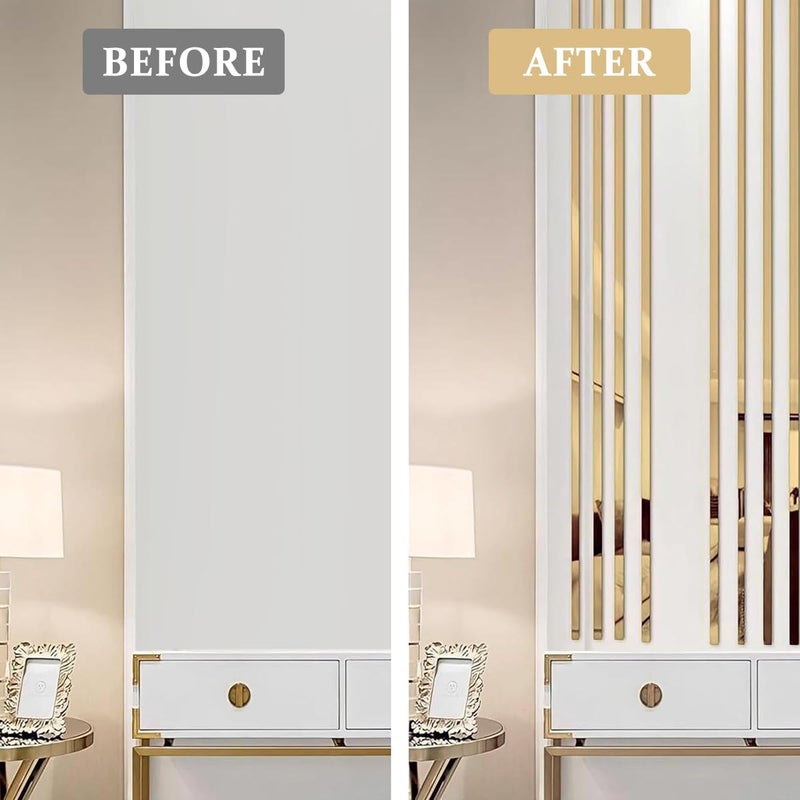 HASTHIP شريط حائط معدني ذهبي بطول 16.4 قدم، 201 من الفولاذ المقاوم للصدأ ذاتي اللصق، قابل للتقشير واللصق، بتشطيب معدني يشبه المرآة لحواف الجدران والأسقف والأرضيات وخزائن البلاط، - Image 5