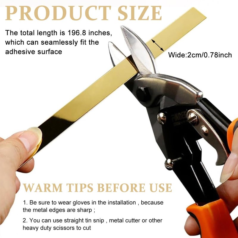 HASTHIP شريط حائط معدني ذهبي بطول 16.4 قدم، 201 من الفولاذ المقاوم للصدأ ذاتي اللصق، قابل للتقشير واللصق، بتشطيب معدني يشبه المرآة لحواف الجدران والأسقف والأرضيات وخزائن البلاط، - Image 2