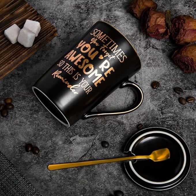 ALBISS هدايا عيد ميلاد شكر للرجال، أحيانًا تنسى أنك رائع، كوب قهوة أسود فريد من نوعه، 14 أونصة، مطبوع عليه نقش ذهبي، هدايا عيد الميلاد للأصدقاء والزوج والموظف، معبأ في صندوق هدايا - Image 5