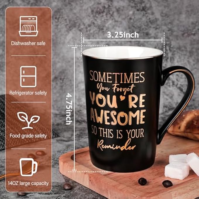 ALBISS هدايا عيد ميلاد شكر للرجال، أحيانًا تنسى أنك رائع، كوب قهوة أسود فريد من نوعه، 14 أونصة، مطبوع عليه نقش ذهبي، هدايا عيد الميلاد للأصدقاء والزوج والموظف، معبأ في صندوق هدايا - Image 3