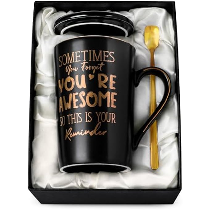 ALBISS هدايا عيد ميلاد شكر للرجال، أحيانًا تنسى أنك رائع، كوب قهوة أسود فريد من نوعه، 14 أونصة، مطبوع عليه نقش ذهبي، هدايا عيد الميلاد للأصدقاء والزوج والموظف، معبأ في صندوق هدايا - Image 2