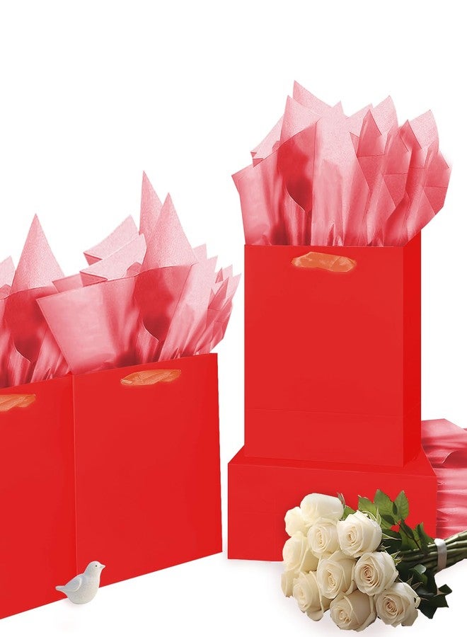 qiqee 10PCS Red Mini Gift Bags with Tissue Paper Handles 6.3"x4.7"x2.4" Small Size Present Party Favor Bags（ 10pcs,30pcs Tissue Paper ） - Image 4