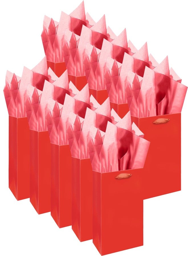 qiqee 10PCS Red Mini Gift Bags with Tissue Paper Handles 6.3"x4.7"x2.4" Small Size Present Party Favor Bags（ 10pcs,30pcs Tissue Paper ） - Image 1
