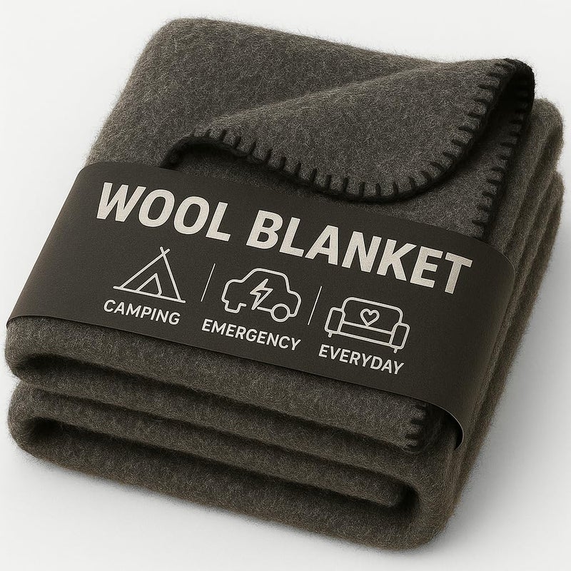 Wool Camping Blanket  70 Wool HeavyDuty Military Style Throw Warm  Washable Fire Retardant Cover for Emergency Survival  Outdoor Use  Perfect for Camping Car Home  Hiking Grey 66x90
