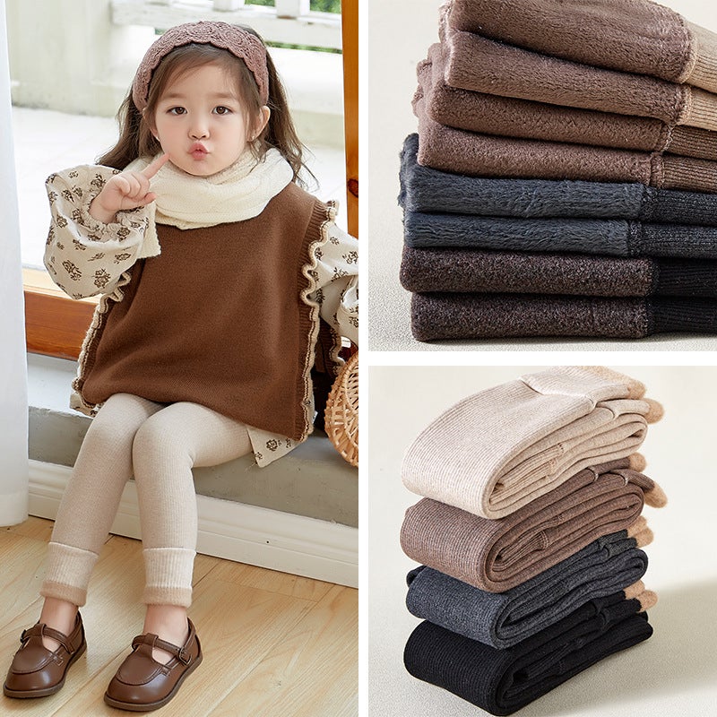 Baby Leggings Vertical Stripe Foot Mouth Mao Lined Fleece Outer Wear Children'S Baby Fall/Winter Big Pp Western Style Girls' Pants - Image 3