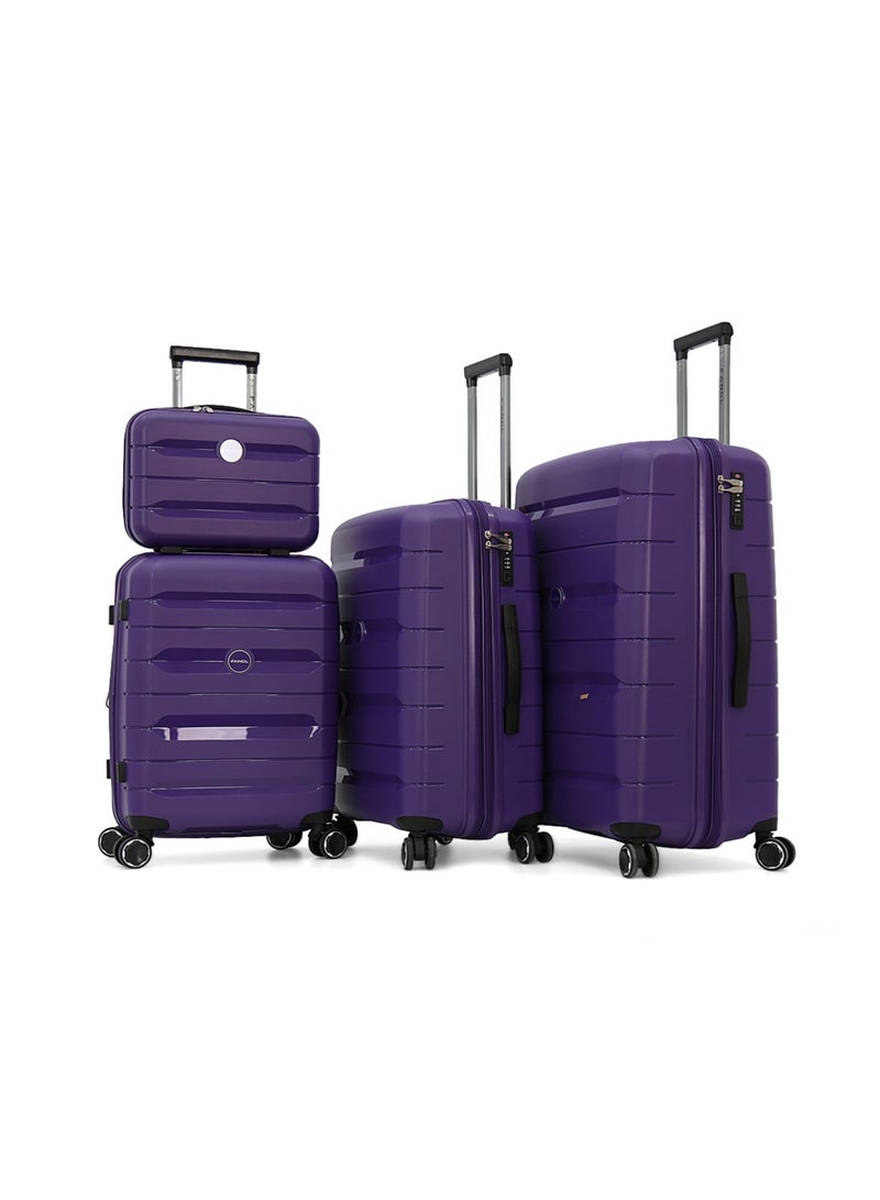 Fancl طقم حقائب أمتعة بعجلات من الجانب الصلب مكون من 4 قطع، أرجواني (BC-12"،S-20"،M-24"،L-28") - Image 1