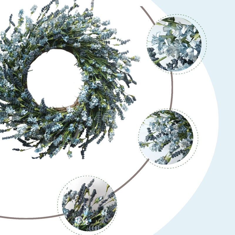 TEMPUS 20 Inch Blue Grains Flower String for Front Doors Wreath, Spring and Summer for Indoor and Outdoor Decor, Rustic and Farmhouse Style Home Blue Wreath - Image 2