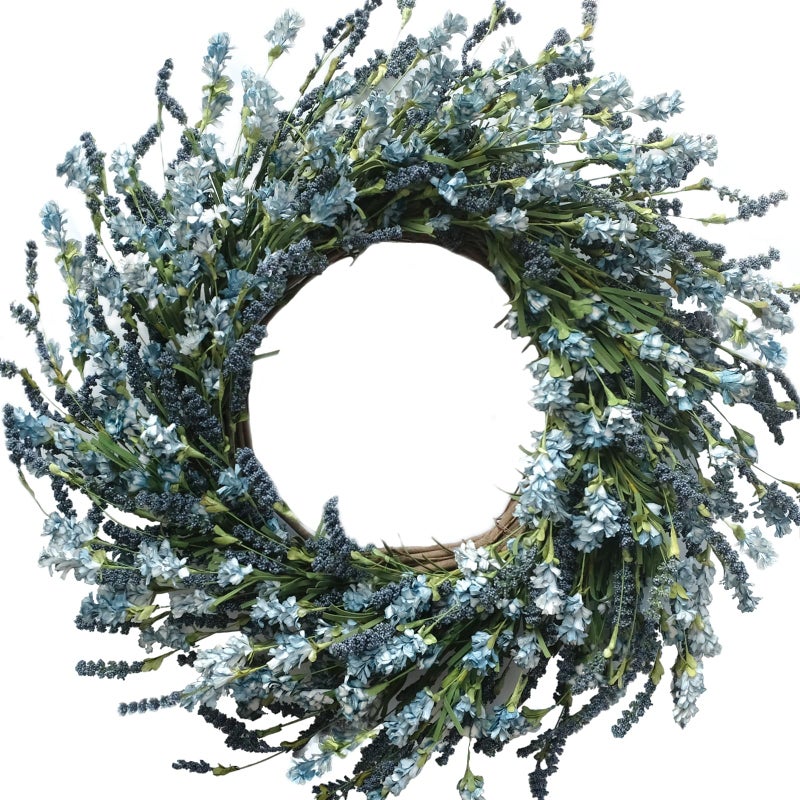 TEMPUS 20 Inch Blue Grains Flower String for Front Doors Wreath, Spring and Summer for Indoor and Outdoor Decor, Rustic and Farmhouse Style Home Blue Wreath - Image 1