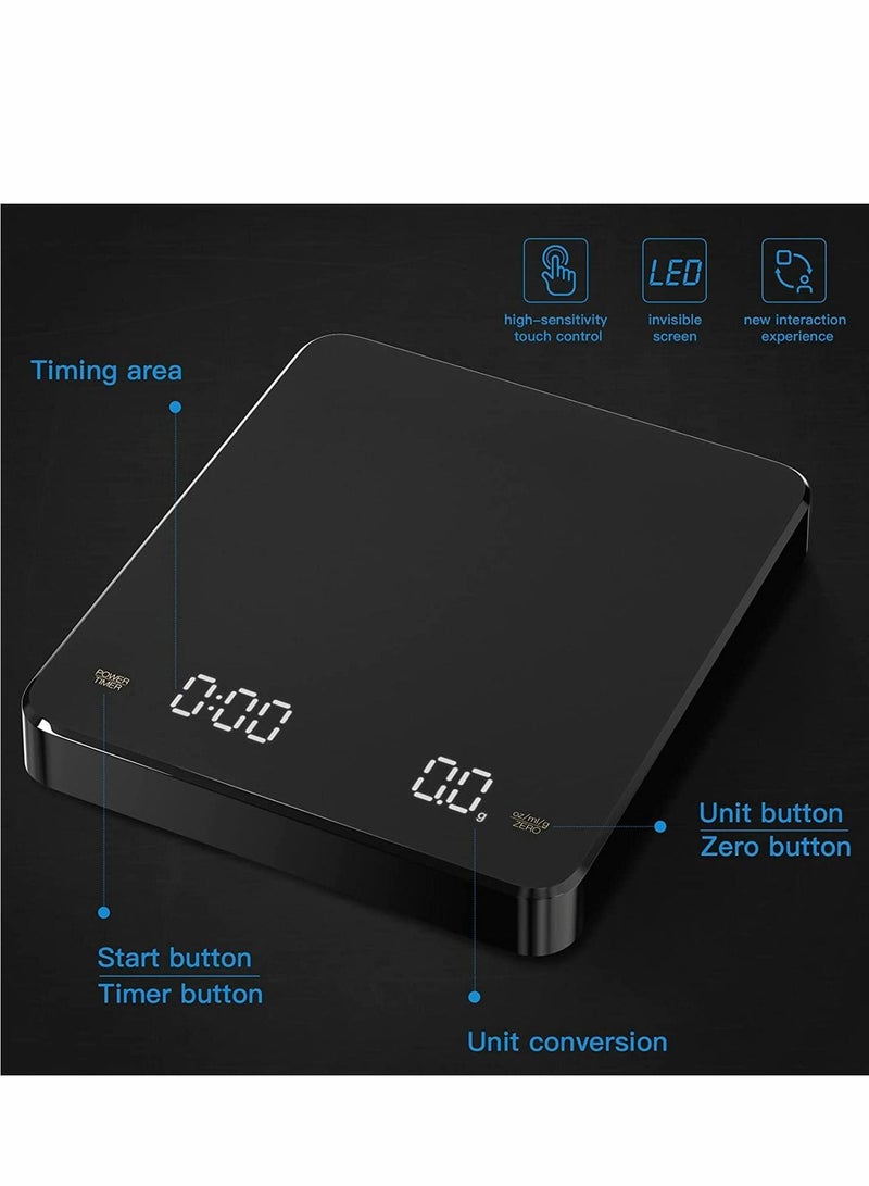 NIBEMINENT Digital Coffee Scale with Timer 3kg/0.1g High Precision Pour Over Drip Espresso Touch Sensor Operation and Backlight LCD Display - Image 5