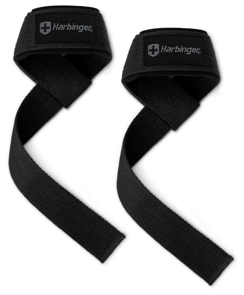 Harbinger Padded Cotton Lift Straps, Black - Soft, Supportive Neotek Wrist Pads - 21.5" Length, 1.5" Width - Reinforced Edges & Heavy-duty Stitching - Cushions Wrists for Lifting Support - Image 1