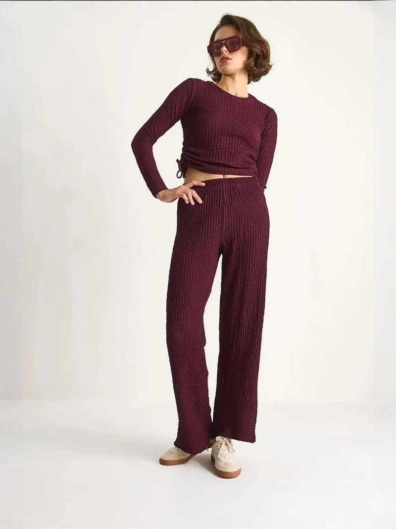 Bianco Lucci Mauve Purple LUCCI Fitted Two-Piece Coord Set with Flared Pants for Women | Best Price UAE