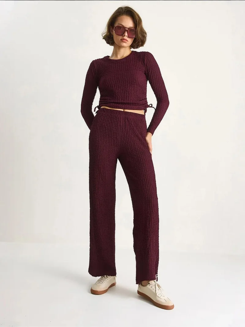 Bianco Lucci Mauve Purple LUCCI Fitted Two-Piece Coord Set with Flared Pants for Women | Best Price UAE