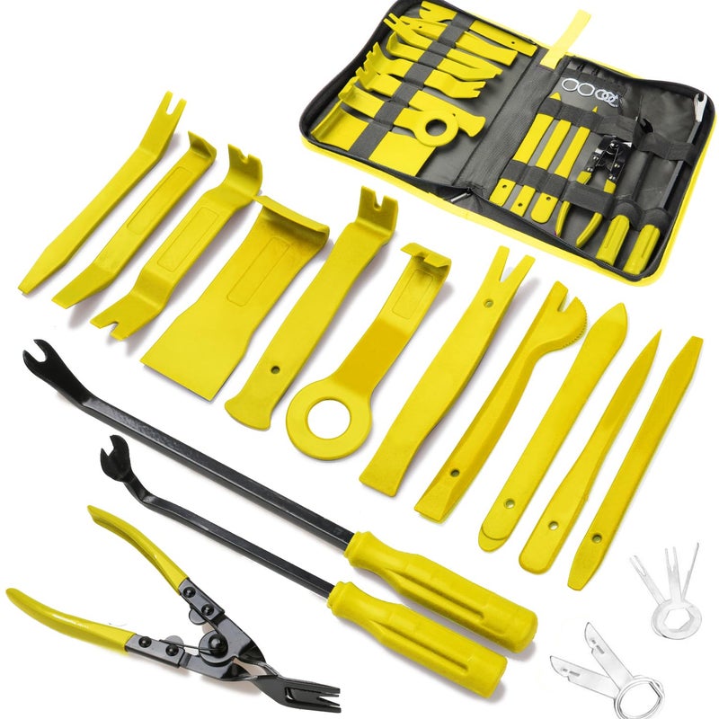 Poraxy 19Pcs Trim Removal ToolCar Panel Door Audio Trim Removal Tool Kit Auto Clip Pliers Fastener Remover Pry Tool Set with Storage Bag
