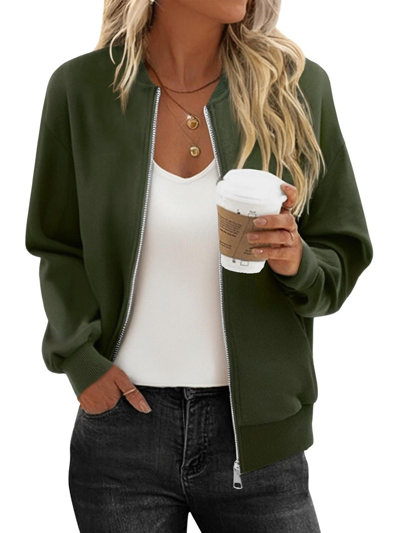 KISSMODA Womens Zip Up Jackets Sweatshirts Long Sleeve Casual Coat Outwear With Pockets ArmyGreen Small - Image 3