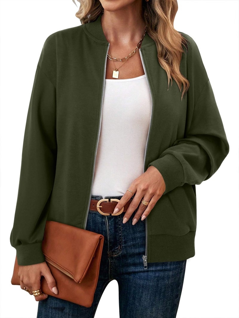 KISSMODA Womens Zip Up Jackets Sweatshirts Long Sleeve Casual Coat Outwear With Pockets ArmyGreen Small - Image 4