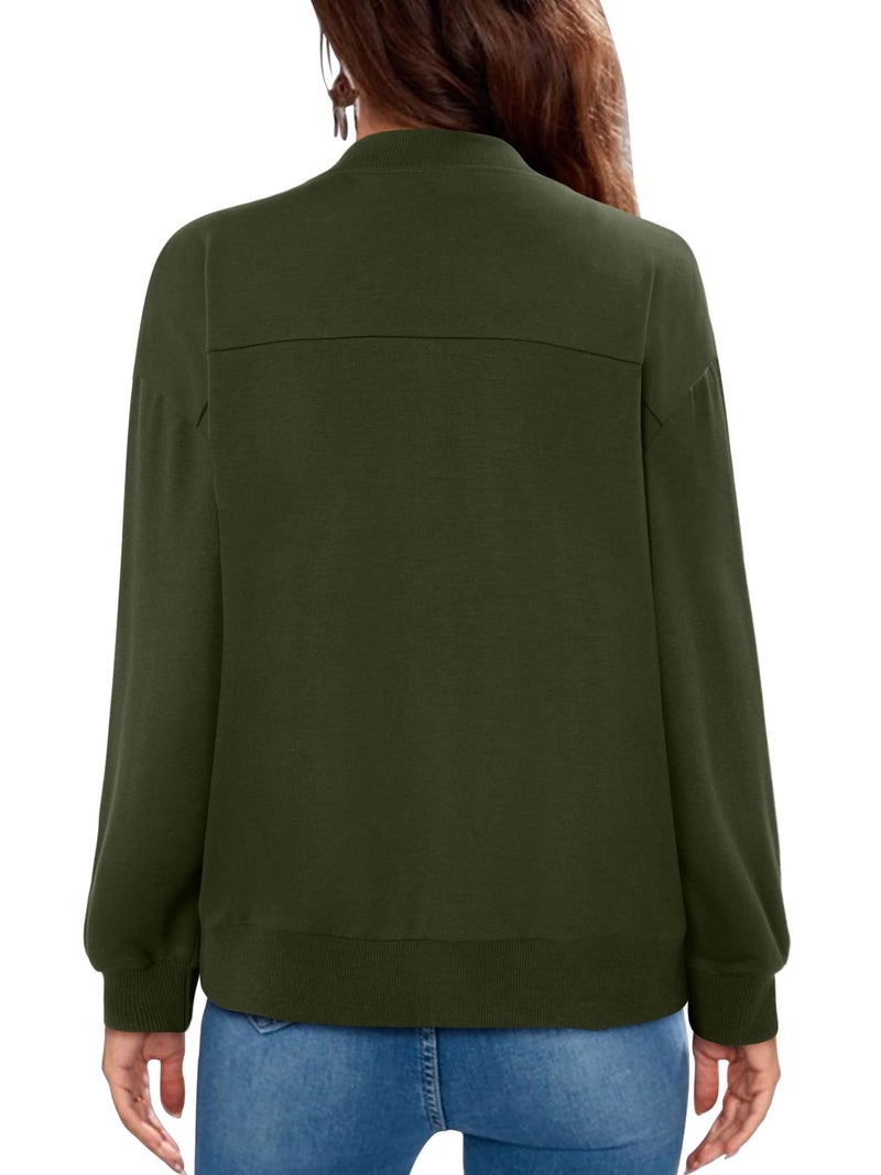 KISSMODA Womens Zip Up Jackets Sweatshirts Long Sleeve Casual Coat Outwear With Pockets ArmyGreen Small - Image 2