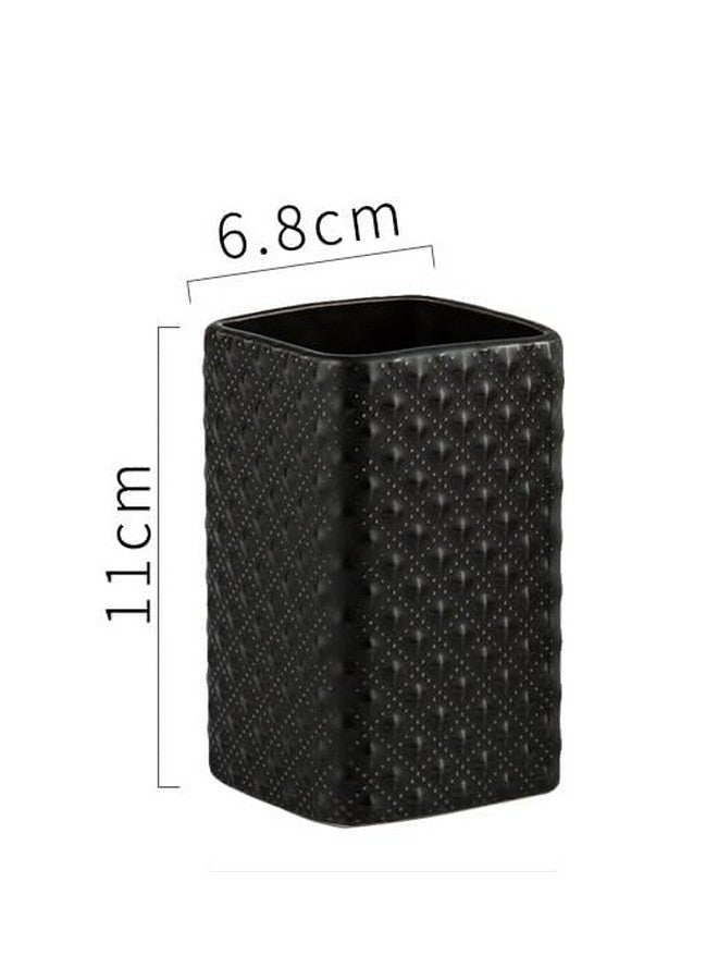 Kuber Industries Bathroom Accessories Set | Ceramic Bathroom Tooth Brush Holder | Bathroom Soap Holder Dish | Kitchen Soap Dispenser 330 ML | Water Cup 330 ML | ZX062BK-4T | Set of 4 | Black - Image 4