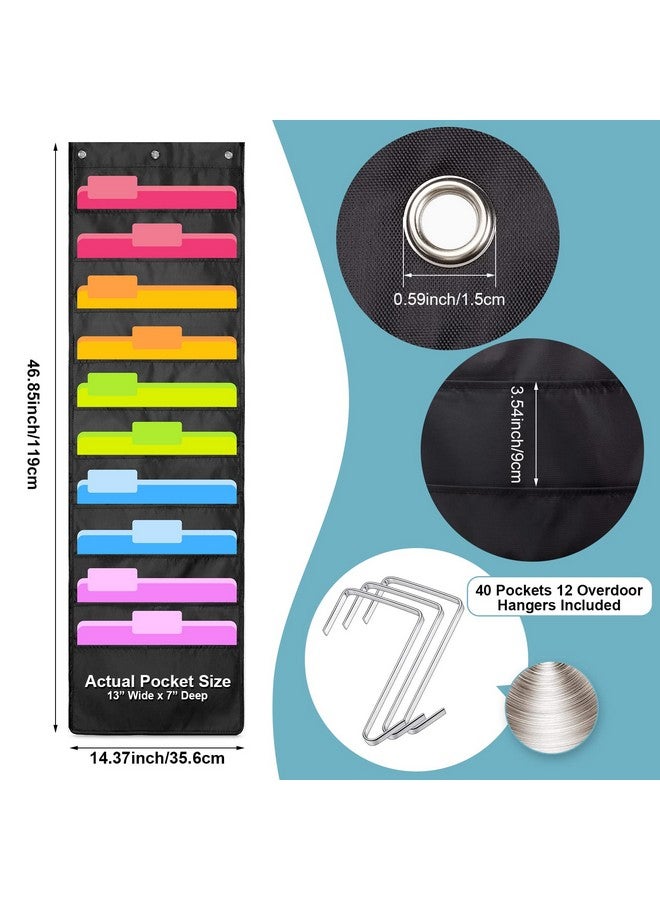 Geyee 4 Pack Wall Hanging File Folders Organizer, Heavy Duty Storage Pocket Chart, Over Door Hangers Included, Hanging Wall Paper Organizer Holder for School Classroom Office Home(10 Pocket) - Image 2