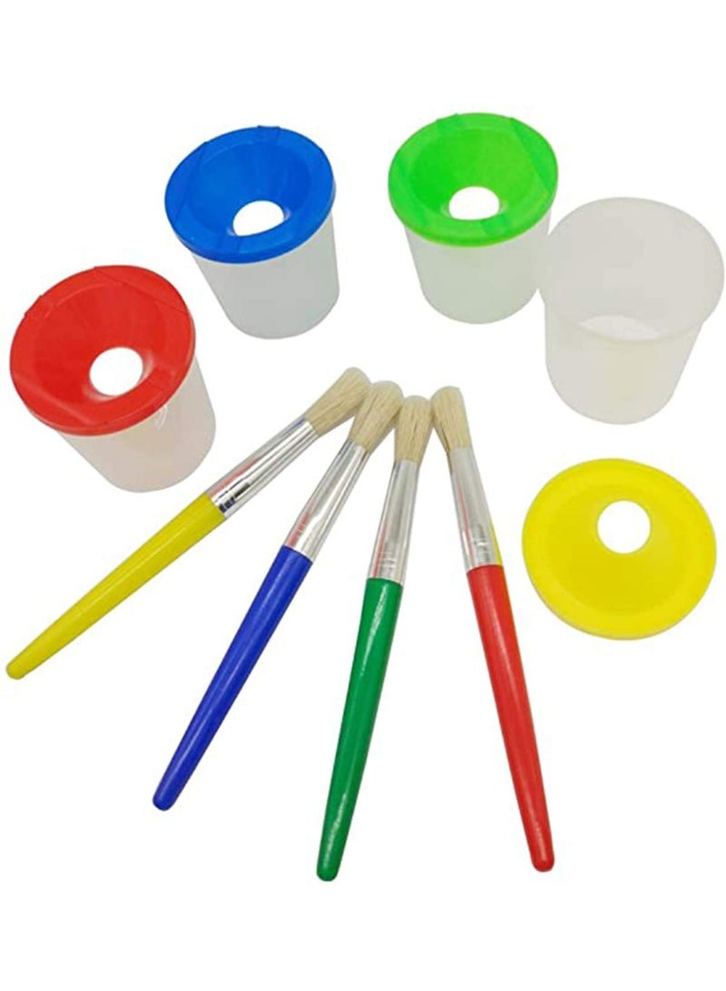 دوركو فرشات الطلاء للأطفال 8 قطع أكواب الطلاء الدليل على التسرب وفرشات الطلاء للأطفال فرشات الطلاء للأطفال الملونة المختلفة - Image 4