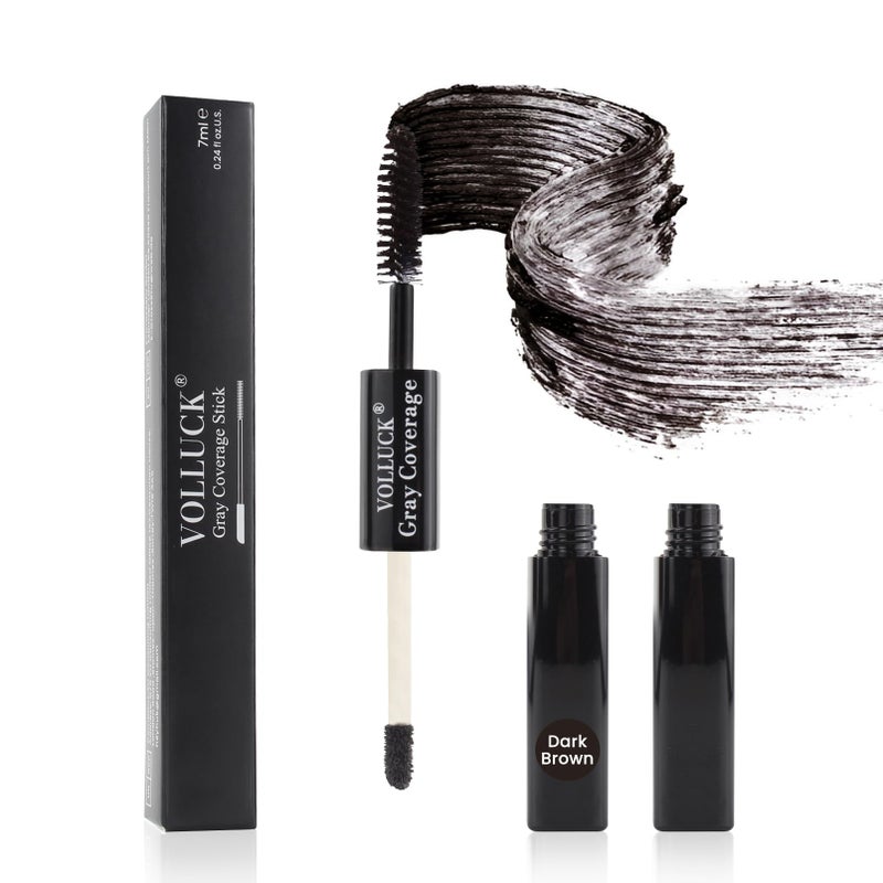 VOLLUCK Root Touch Up Stick, Instant Gray Hair Cover Concealer, 2-In-1 Double Head Hair Color Finishing Stick, Hair Mascara Brush for Eyebrow& Beard (Dark Brown, 0.23 Fl oz) - Image 1