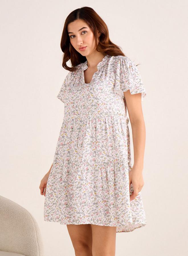 Splash FAV Set of 2 Night Dress Flutter Sleeves Tiered Viscose - Image 3
