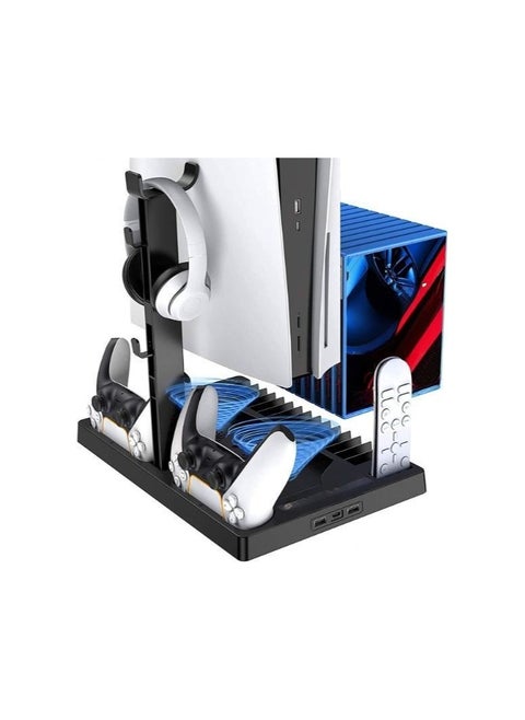 Vertical Stand for PS5 with Dual Controller Charging Station, Cooling Fan & Headphone Holder – Gaming Accessories for PlayStation 5