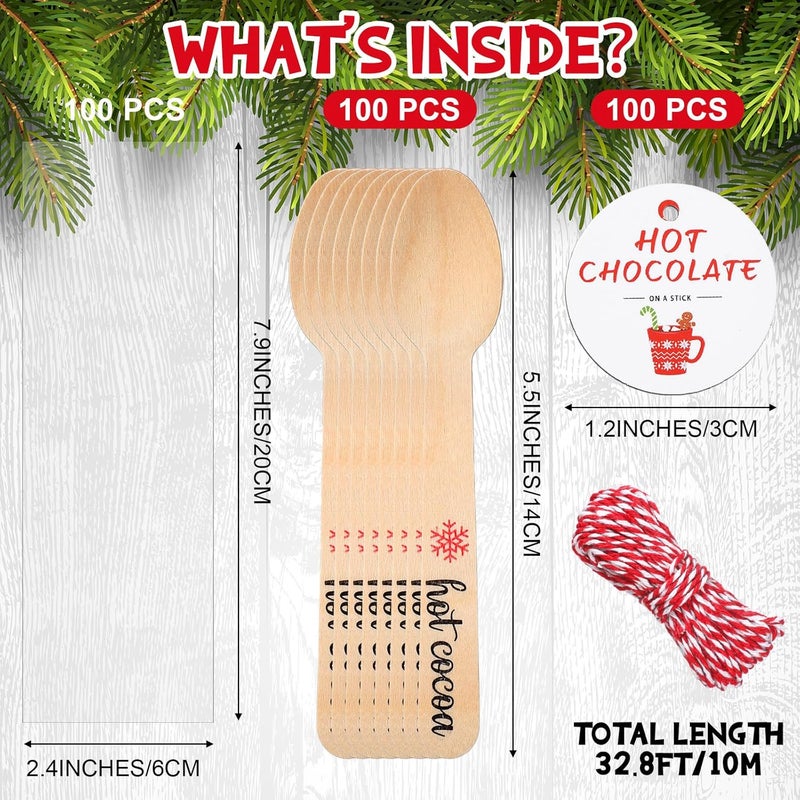 Teenyyou 100 Set Christmas Wooden Spoons for Hot Cocoa - Image 3