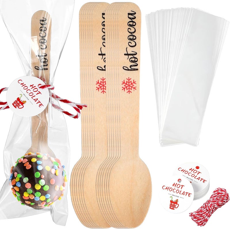 Teenyyou 100 Set Christmas Wooden Spoons for Hot Cocoa - Image 1