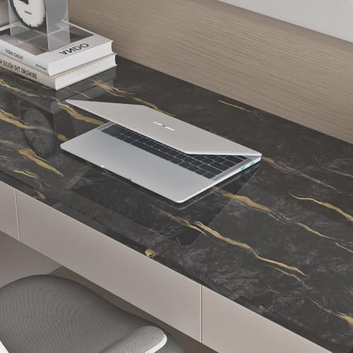 ELTON Black Marble High Gloss Self Adhesive Vinyl Wallpaper,Furniture Film,24 x 96 Inches(Black Marble) - Image 4
