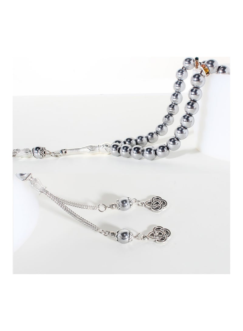 JEEJPV Natural Black Gallstone Rosary Beads 33pcs 8mm Prayer Beads Islamic Rosary Beads Bracelet Eid al-Fitr Gift Prayer Supplies (Silver) - Image 3