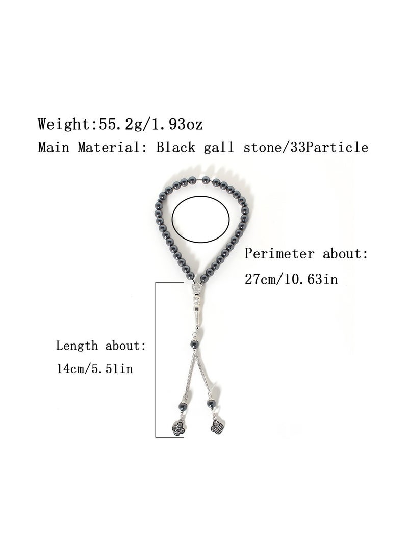 JEEJPV Natural Black Gallstone Rosary Beads 33pcs 8mm Prayer Beads Islamic Rosary Beads Bracelet Eid al-Fitr Gift Prayer Supplies (Silver) - Image 2