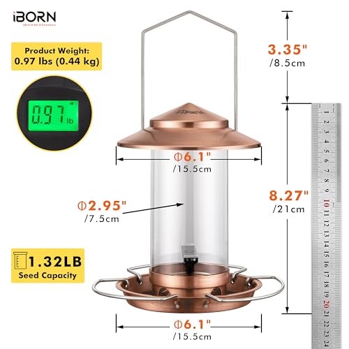 iBorn Bird Feeder Metal Squirrel ChewProof Bird Feeders for Outdoors Hanging Outside for Cardinal Holds 132LB Seed with 3 Perchs Brushed Copper Seed is not Included - Image 3