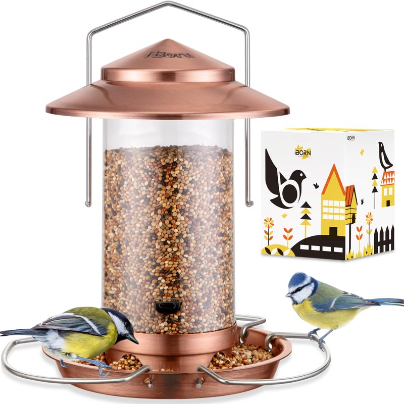 iBorn Bird Feeder Metal Squirrel ChewProof Bird Feeders for Outdoors Hanging Outside for Cardinal Holds 132LB Seed with 3 Perchs Brushed Copper Seed is not Included - Image 2