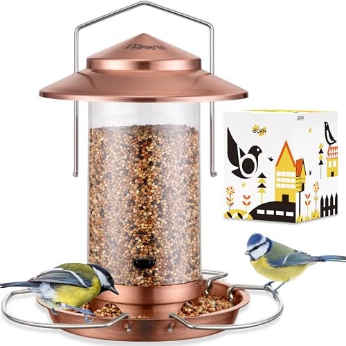 iBorn Bird Feeder Metal Squirrel ChewProof Bird Feeders for Outdoors Hanging Outside for Cardinal Holds 132LB Seed with 3 Perchs Brushed Copper Seed is not Included - Image 1