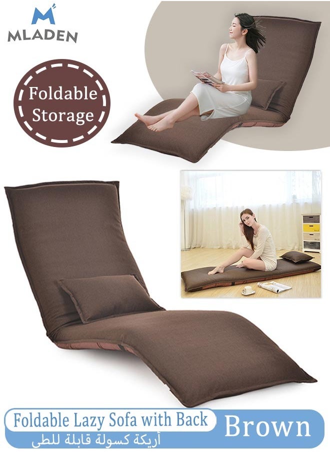 MLADEN - Foldable Lazy Sofa 5-Position Adjustable Floor Chair with Back Support Sleeper Bed Floor Gaming Sofa Couch for Meditating Reading (Brown) - Image 1