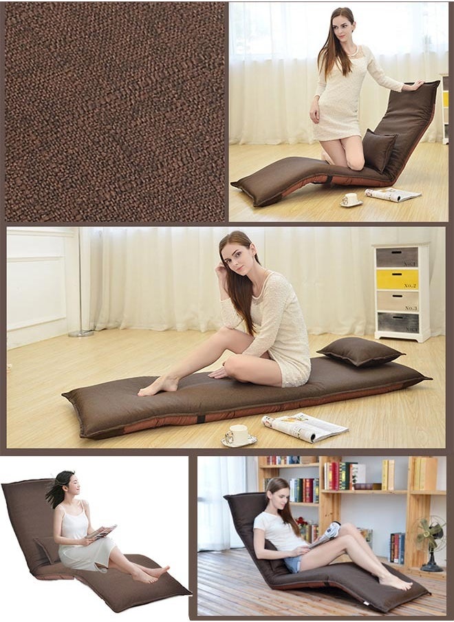 MLADEN - Foldable Lazy Sofa 5-Position Adjustable Floor Chair with Back Support Sleeper Bed Floor Gaming Sofa Couch for Meditating Reading (Brown) - Image 1